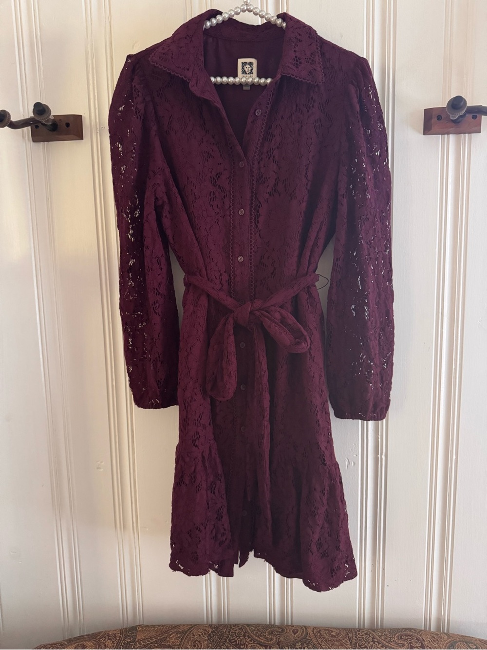 Anne Klein Burgundy Lace Shirt Dress